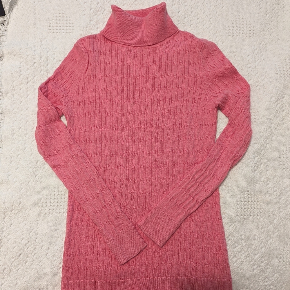 Talbots Pink Knit Turtleneck Sweater, Petite Small